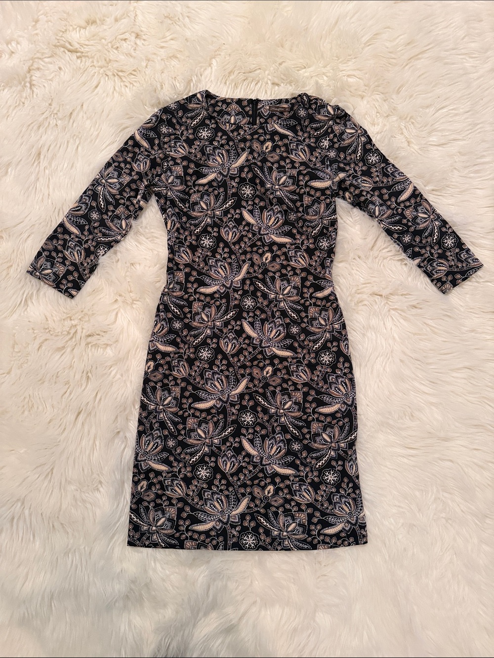 J. McLaughlin Navy and Blush Paisley Sheath Dress